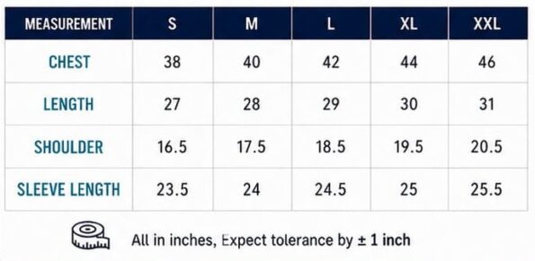Hoodies Manufacturer Size Chart