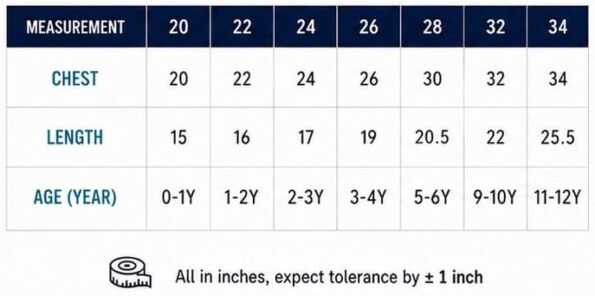 Kids T-shirt Size Chart