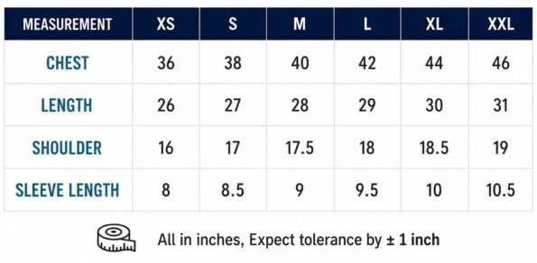 Polo T-shirt manufacturer Size Chart